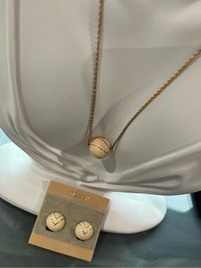 Monet Gold-Tone Necklace and Cream Enamel Studs